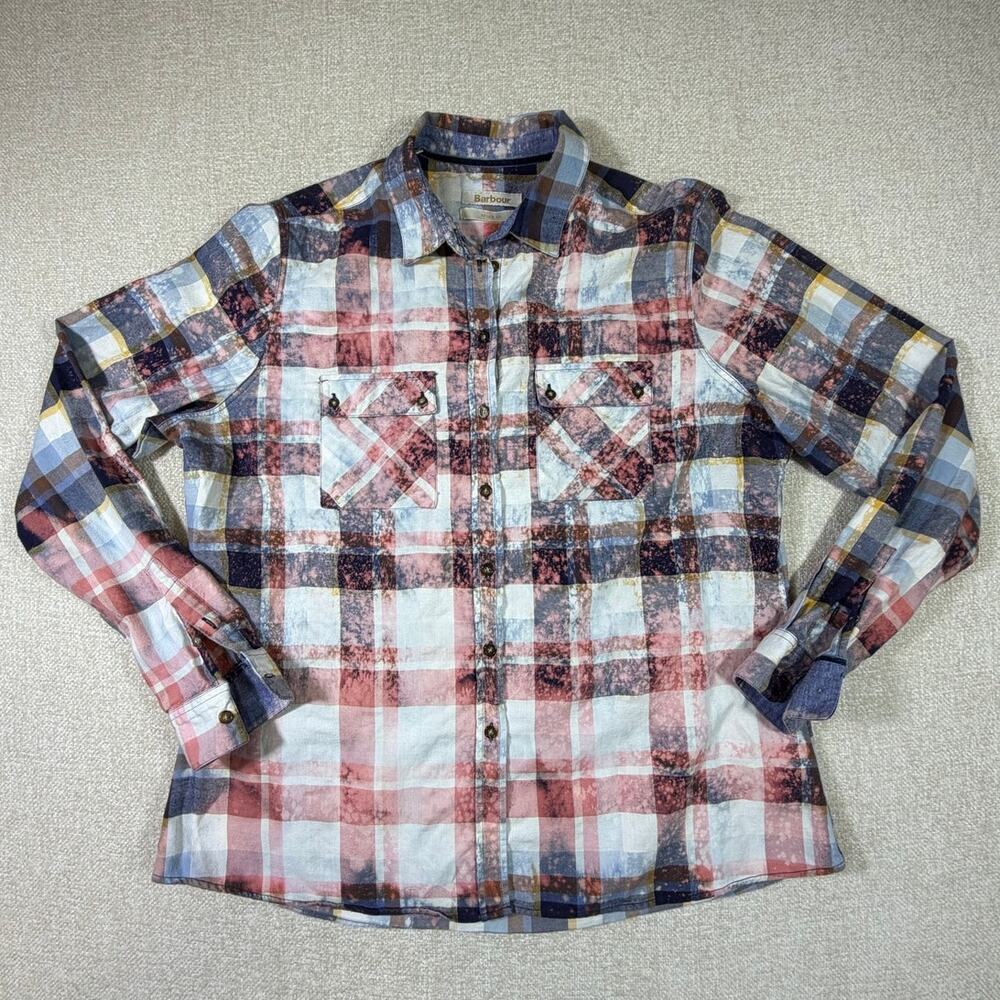 Barbour Women 12 Pink Plaid Tie Dye Long Sleeve Streetwear Shirt Regular Fit
